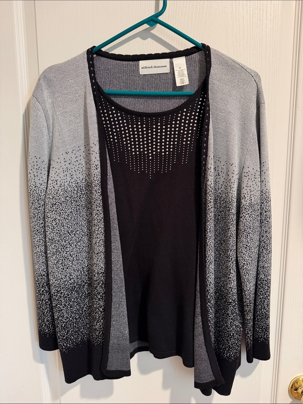 Alfred Dunner Black and Gray Ombre Open-Front Cardigan and attached black top